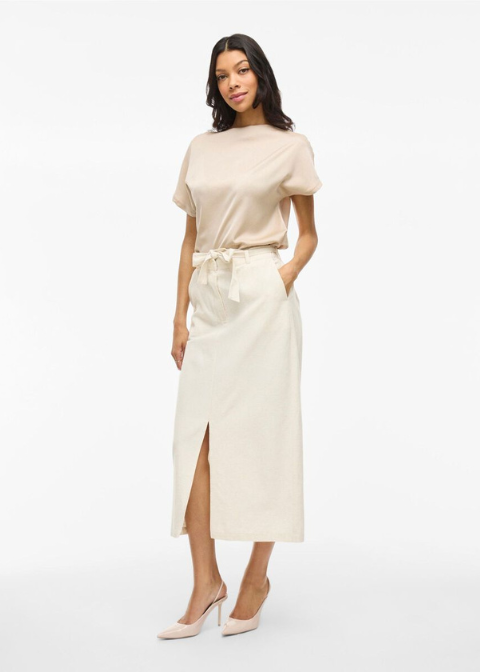 Falda VILA beige midi lino