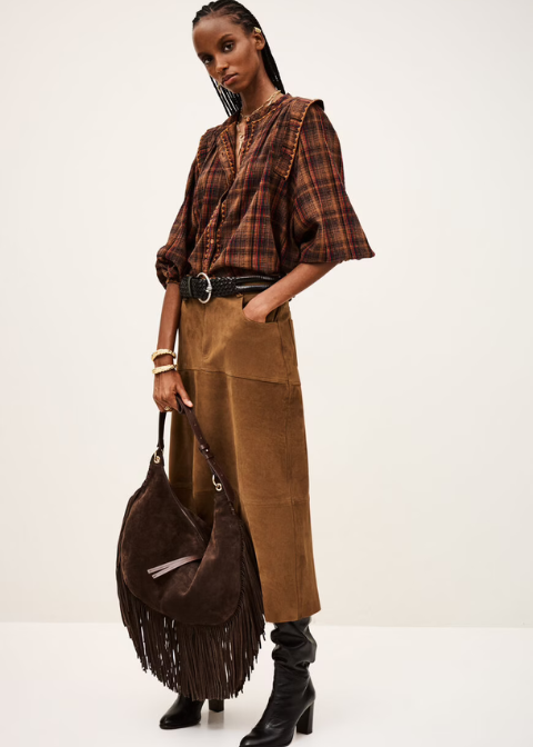 Falda ba&sh marróm antelina