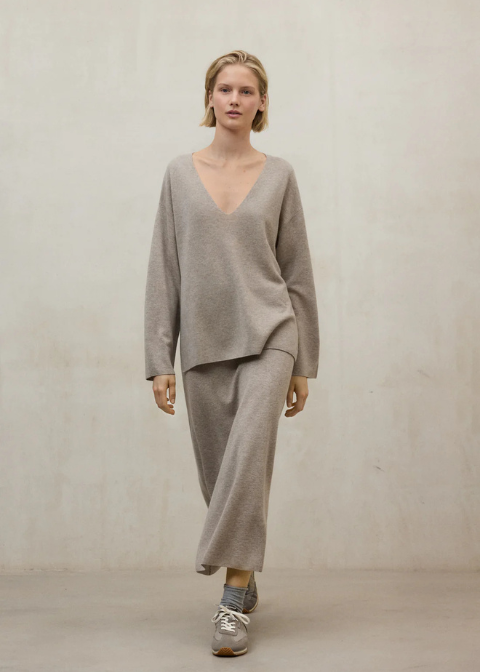 ECLF. Falda IMA beige midi punto silueta A C·BEIGET·S