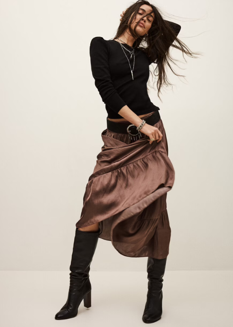 Falda BA&SH marrón pliegues satinada