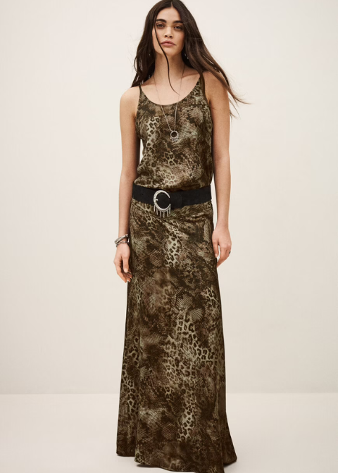 Falda BA&SH verde marron satinada