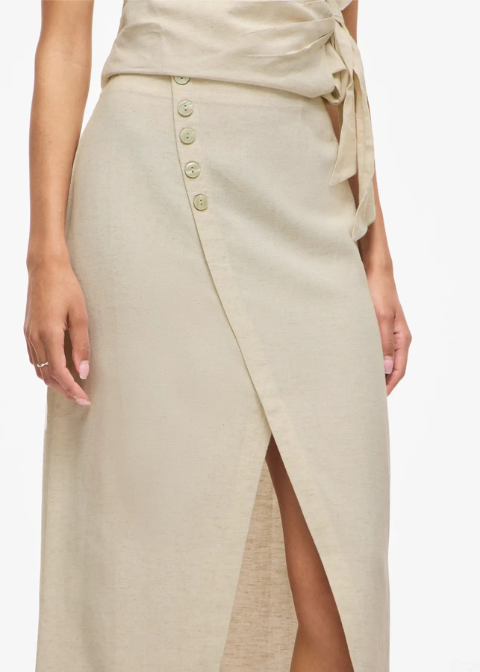 Falda VILA beige midi abertura botones