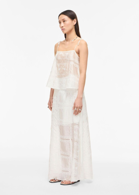 Falda ROUGE EDIT blanca rota bordados midi